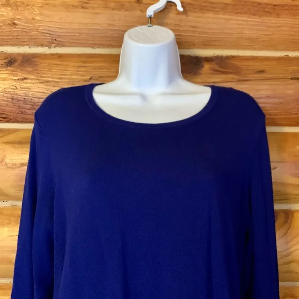 JM Collection Cobalt Blue Crewneck Sweater with Stud Detail on Sleeves Medium - Picture 2 of 6